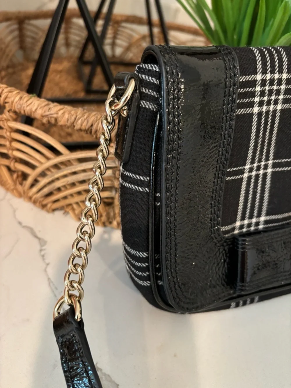 Kate Spade Primrose Hill Little Kailen Crossbody Plaid Fabric Patent Leather Bow
